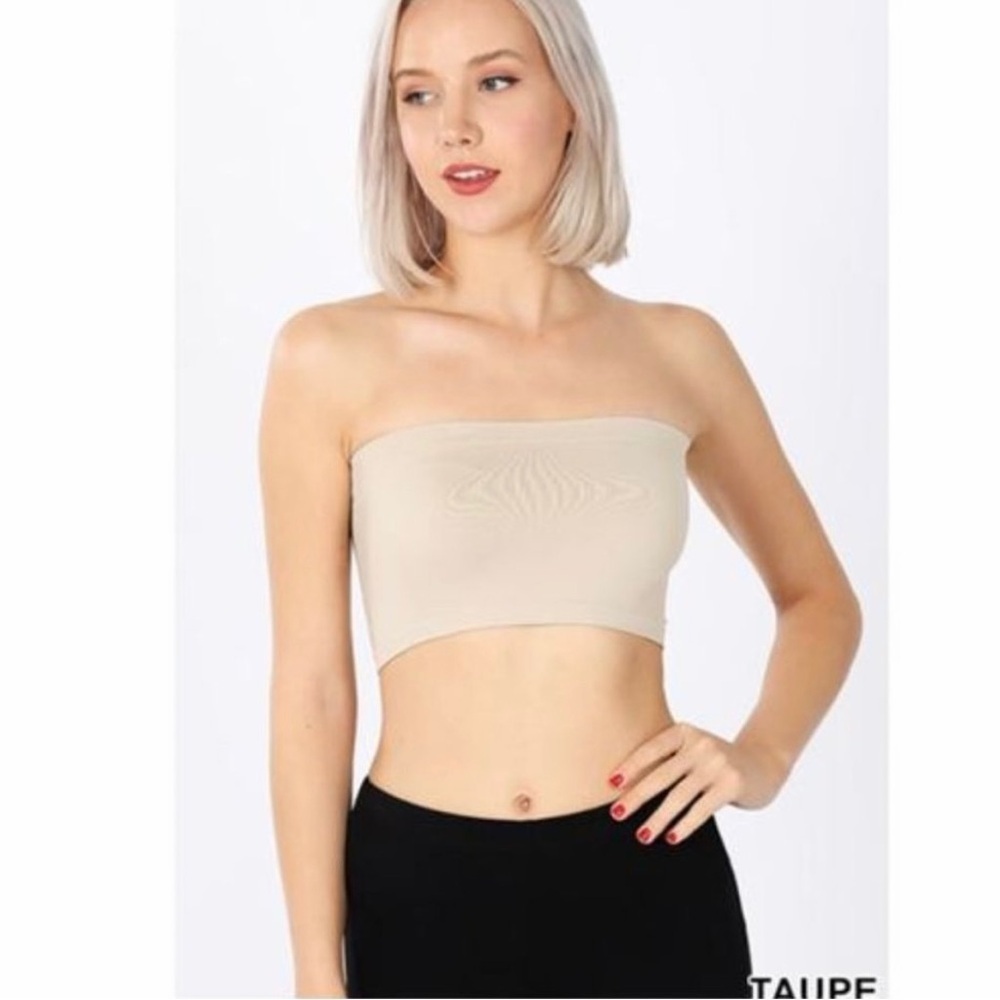 Zenana Taupe Strapless Bandeau Top Seamless Stretch Tube Top One Size
